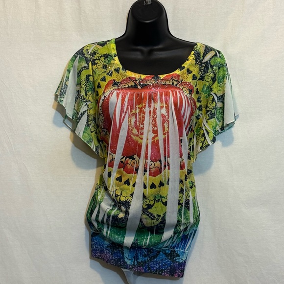 C-12 Apt.9 PLUS SIZE 2X Colorful Sequin Detail Short Sleeve Pullover Blouse - Picture 1 of 15